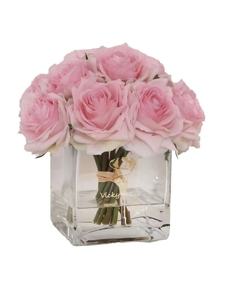 New β Vicky Yao Real Touch Luxury Faux Baby Pink Rose Arrangement With Fake Water π