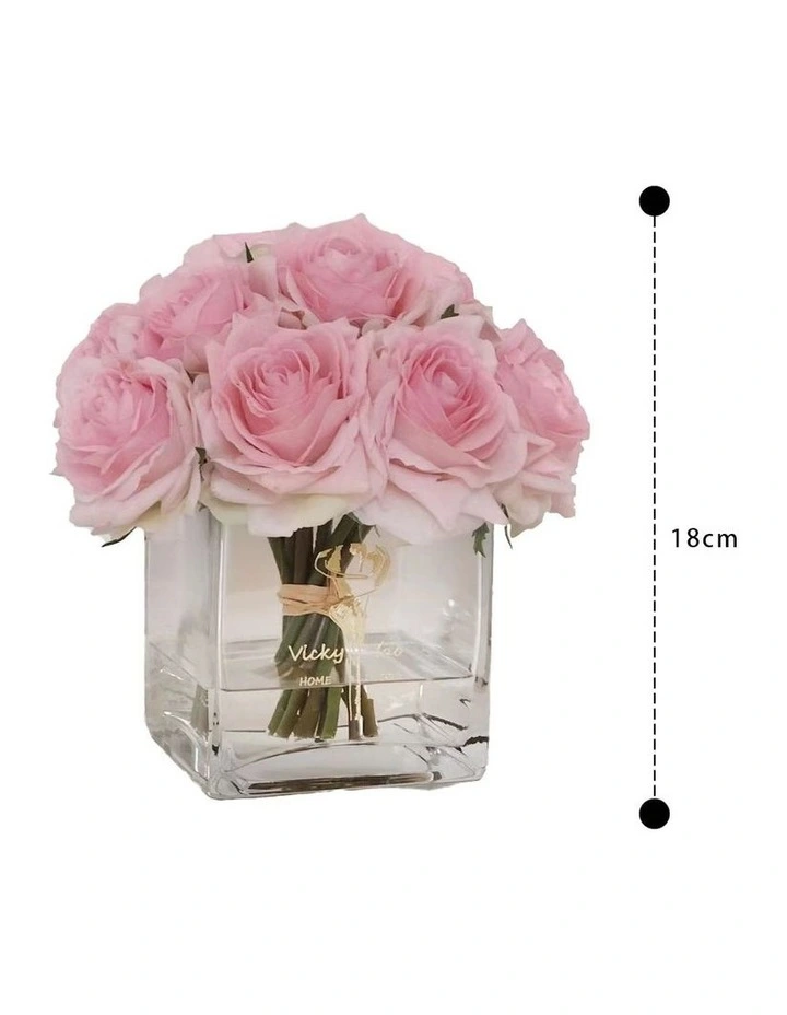 New β Vicky Yao Real Touch Luxury Faux Baby Pink Rose Arrangement With Fake Water π - Image 2