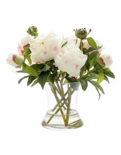 Hot Sale 🛒 Florabelle Peony In Water In Glass Vase In White 😉