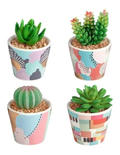 New 😀 Cooper & Co Pop Artificial Gardens Pots Set Of 4 In Multi 💯