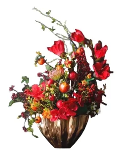 Deals ๐ฅ Vicky Yao Bespoken Luxury Fire Red Festival Statement Floral Arrangement In Golden Pot ๐