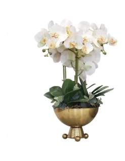Cheapest ⭐ Vicky Yao Luxury Artificial Orchids Arrangemen In Golden Trangle Ball Vase 👏