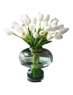 Flash Sale 🛒 Vicky Yao Real Touch Artificial Elegant White Tulip Flower Arrangement ⌛