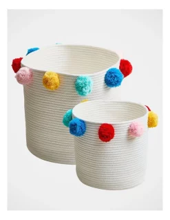 Promo 🤩 Milkshake Pompom Rope Basket Set Of 2 40x40cm/33x34cm In Multi 💯