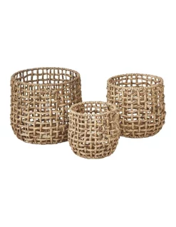 Deals ❤️ Cooper & Co Open Weave Water Hyacinth Baskets Set Of 3 In Brown 🔔