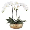 Hot Sale 🔥 Vicky Yao Real Touch PEVA 3 Stems White Phalaenopsis Arrangement Golden Pot 🌟