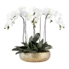 Wholesale 🔥 Vicky Yao Real Touch PEVA 6 Stems White Phalaenopsis Arrangement In Golden Pot 🧨
