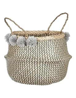 Best Sale ๐ฏ Cooper & Co Chevron Pom Pom Hamper Basket In Natural ๐