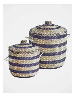 Outlet 🎉 Heritage Skyros Seagrass Basket Set Of 2 In Natural/Blue 😀